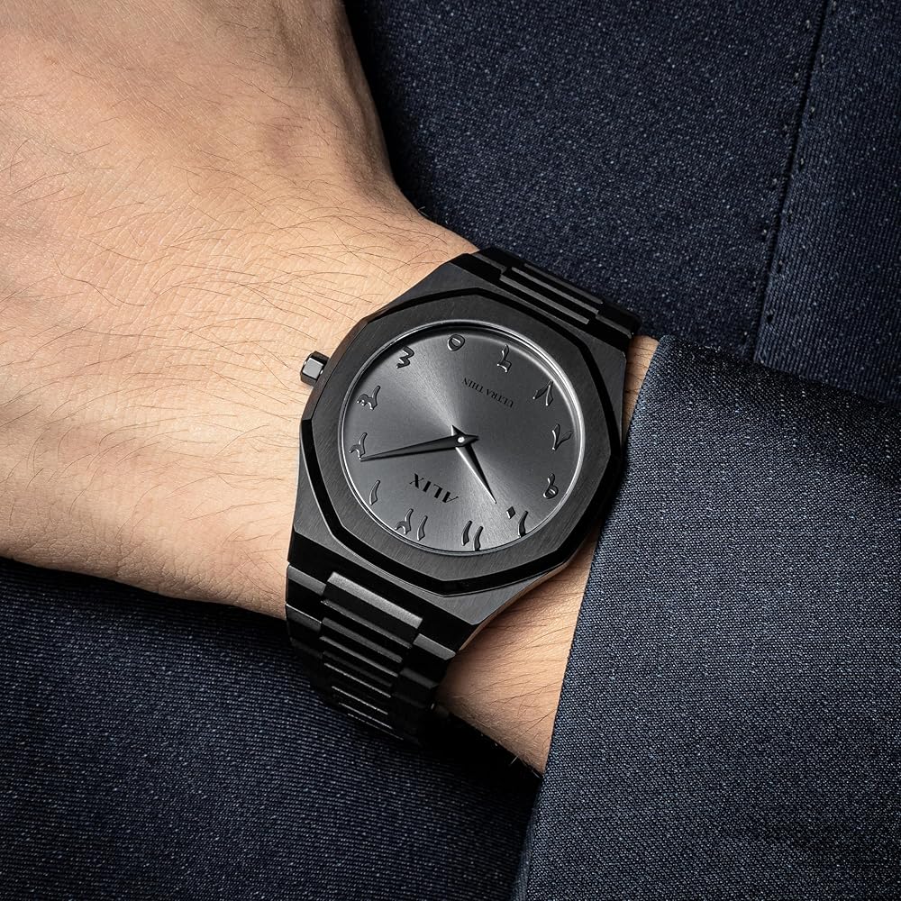 Arabic Aura Black Watch – Minimalist Arabic Numeral Watch for Men